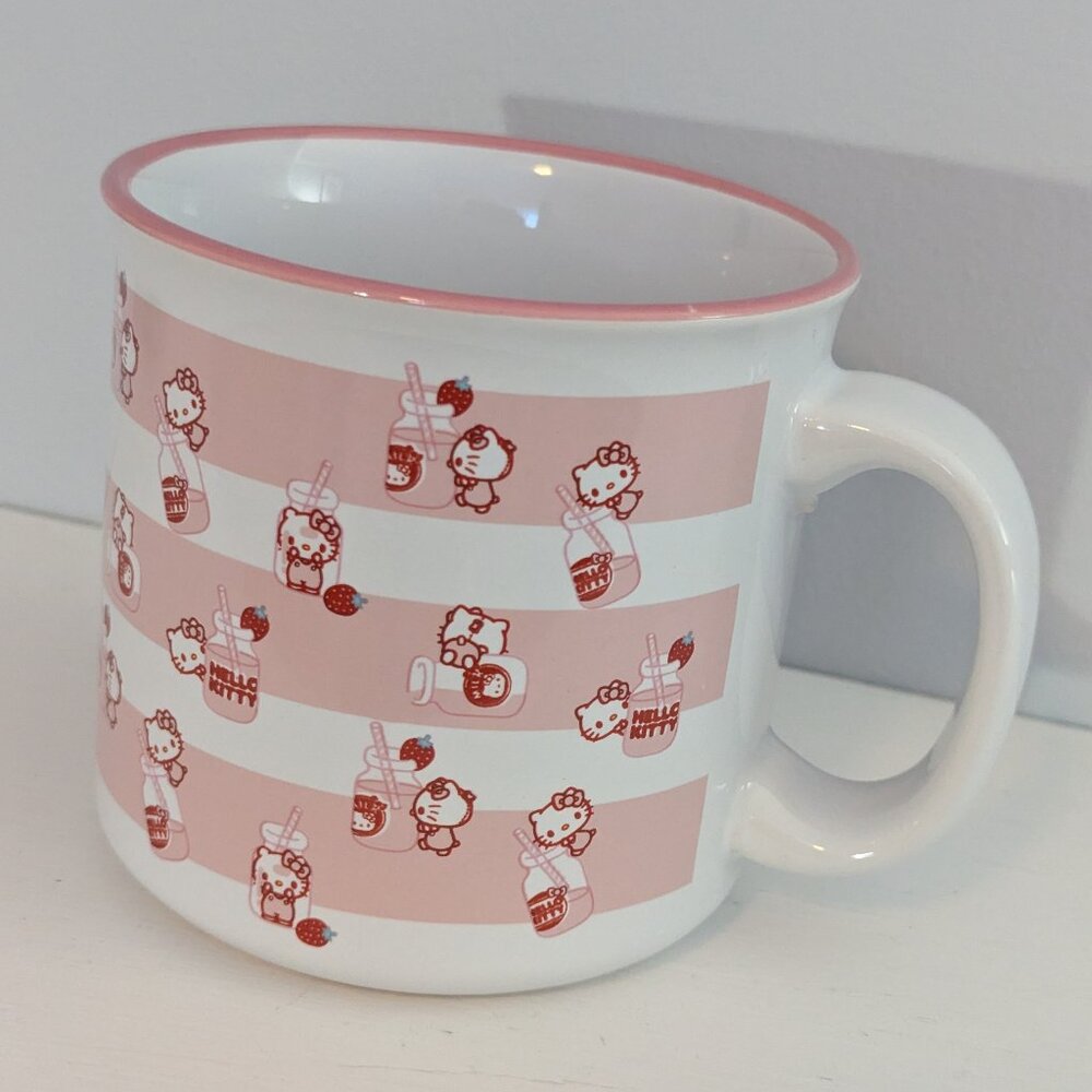 Silver Buffalo Sanrio Hello Kitty Strawberry Milk Bottle Pattern Ceramic Mug
